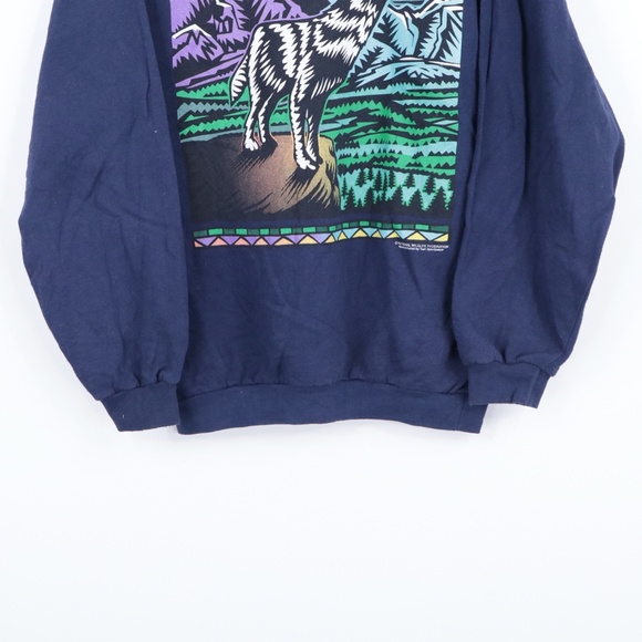 90s Streetwear Mens Large Wildlife Wolf Sweatshirt - Picture 3 of 8